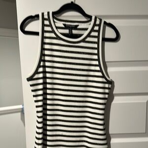 White House Black Market Black and White Ribbed Fitted Tank Top
